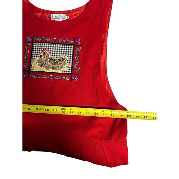 Signature By Northern Isle Red Chicken 80s Dress Embroidered Size 10 Vintage - Picture 2 of 5